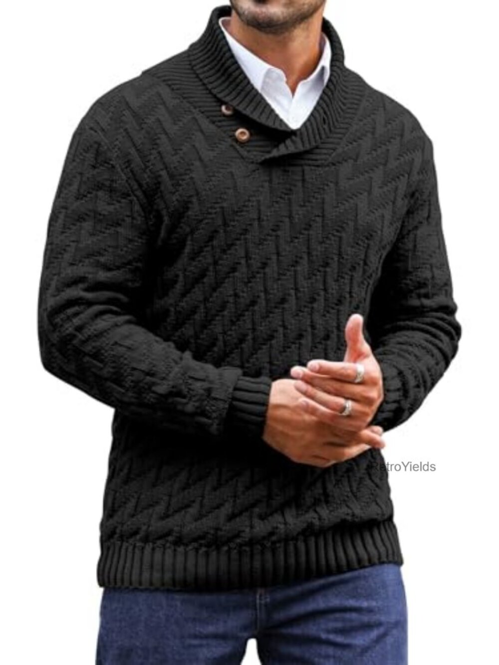 Men's Textured Knit Shawl Collar Sweater Pullover